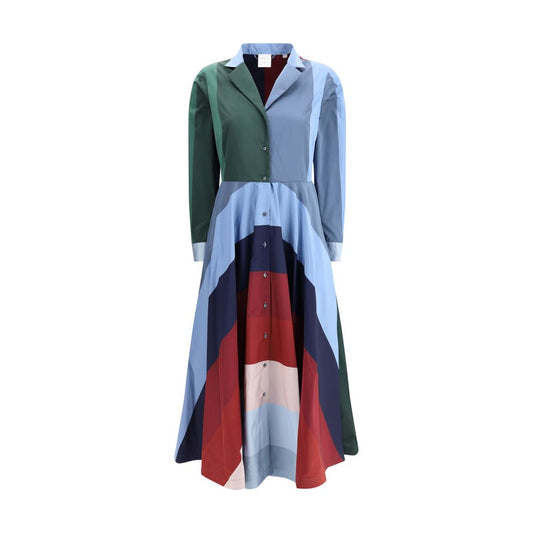 Sara Roka Multicolor Polyester Casual Dress with geometric color block pattern and button front closure.