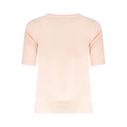 Back view of Guess Jeans Pink Viscose Sweater with short sleeves and contrasting details.