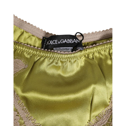 Dolce & Gabbana Green Silk Satin Lace Trim New Slip Underwear