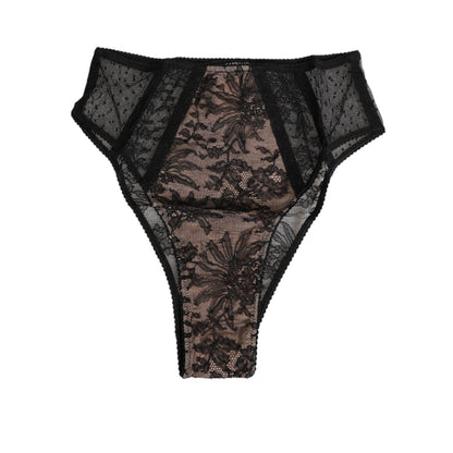 Dolce & Gabbana Black Floral Lace Sheer Mesh High Waist Underwear