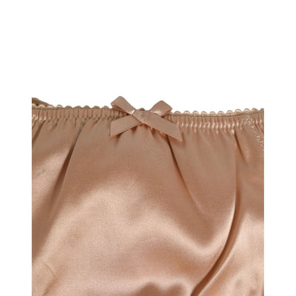 Dolce & Gabbana Nude Beige Silk Satin Bow Lace Trim Underwear