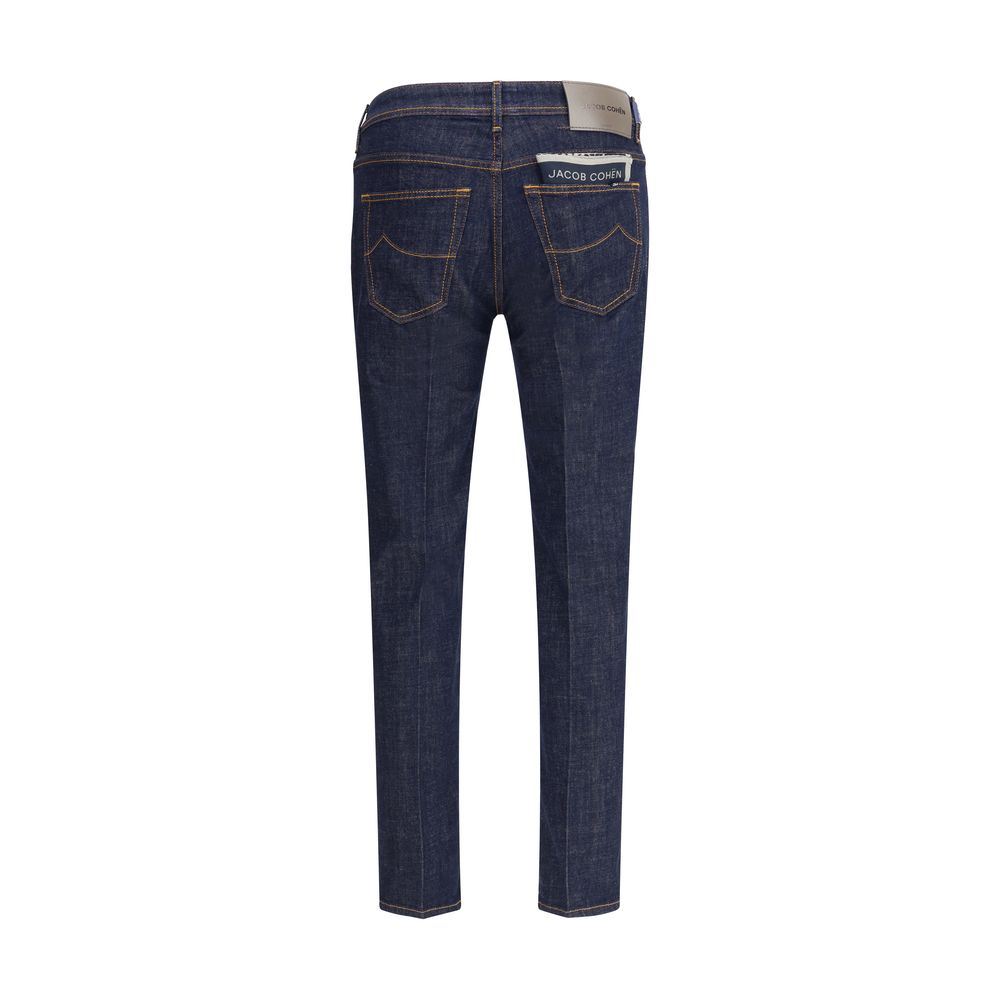 Back view of Jacob Cohen Blue Cotton Skinny Jeans with five-pocket style and belt loops.