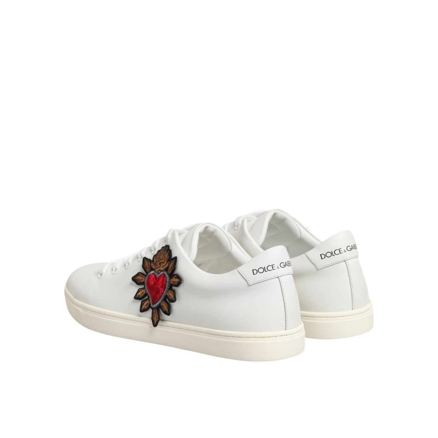 Dolce & Gabbana White Leather Sacre Heart Patch Sneakers Shoes