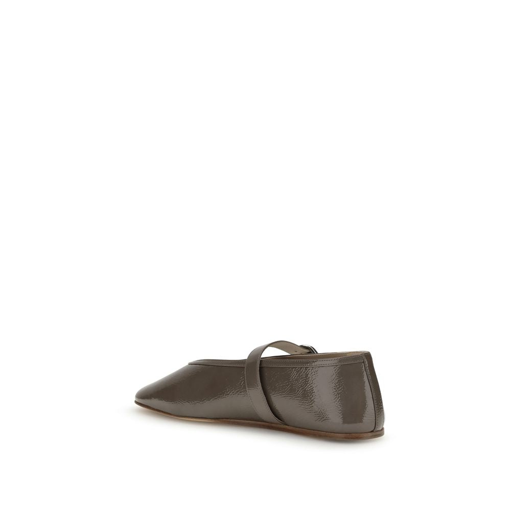 Le Monde Béryl Brown Calf Leather Bos Taurus Ballet Flats with adjustable strap for custom fit and elegant design, side view.