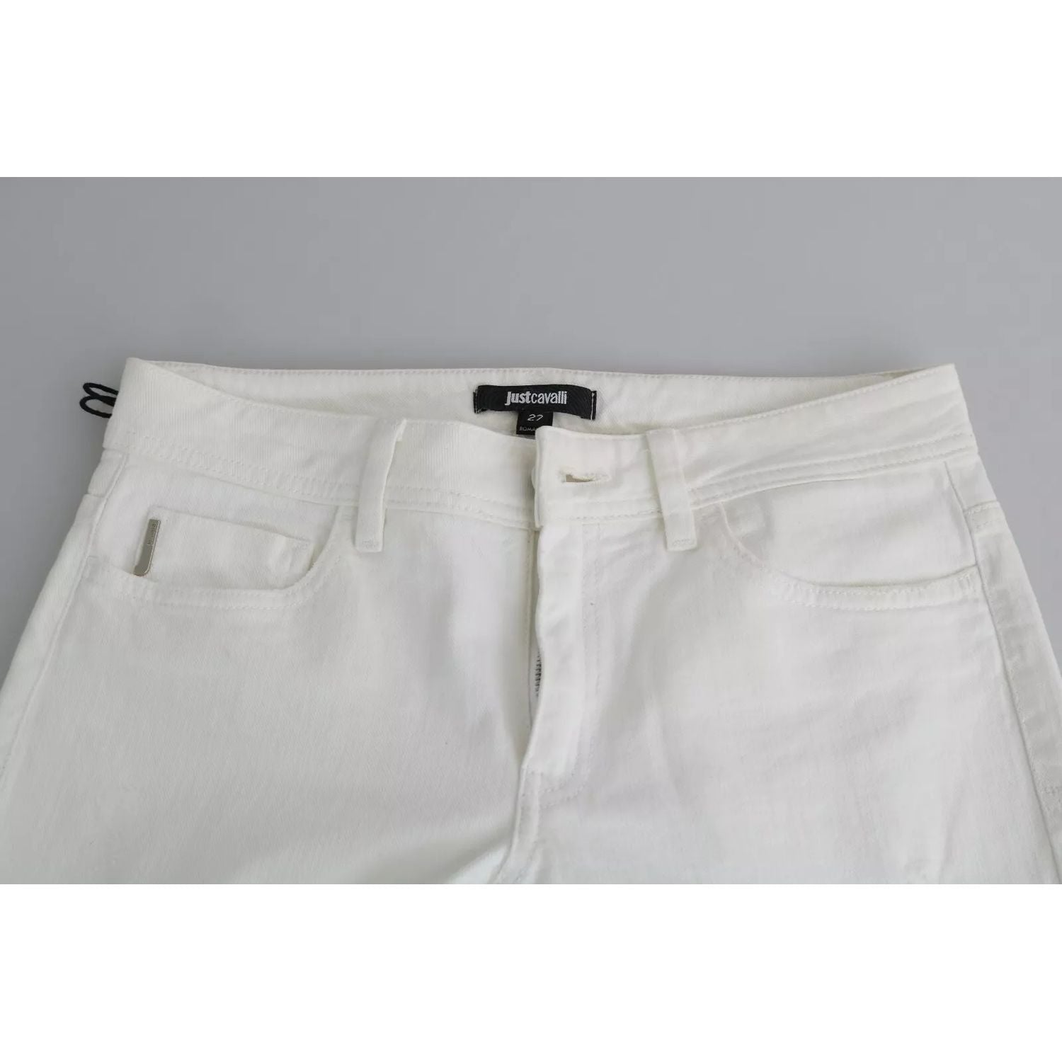 Just Cavalli White Cotton Slim Fit Mid Waist Skinny Trouser Jeans