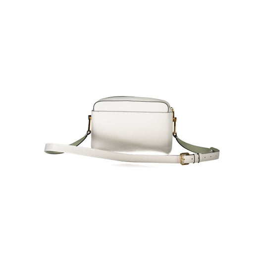 Coccinelle White Leather Handbag with adjustable strap, 2 external pockets, contrasting details, zip closure.