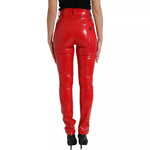 Dolce & Gabbana Red High Waist Skinny Trouser Shiny Pants