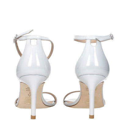 Stuart Weitzman White Leather Stiletto Heel Sandals with Metallic Effect