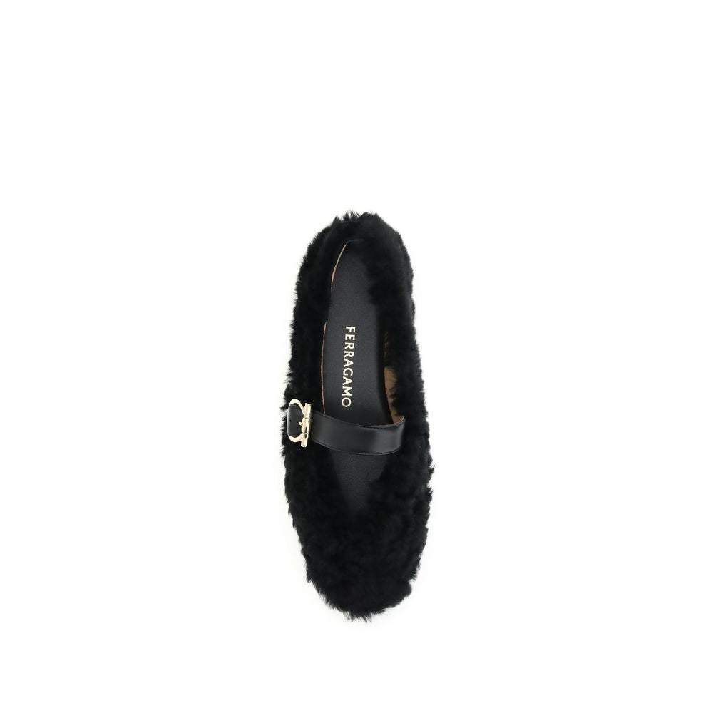 Ferragamo Black Fur Ballet Flats