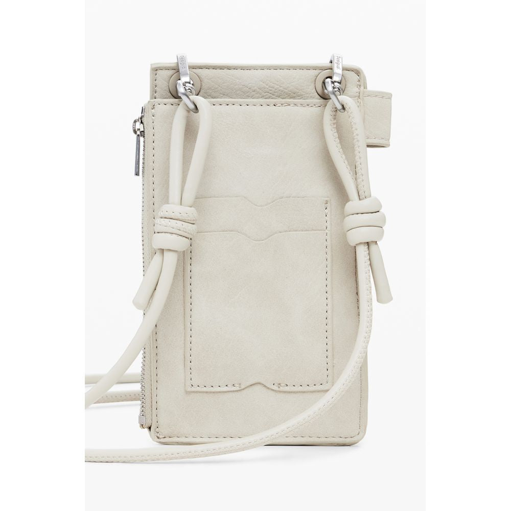 Desigual Beige Polyethylene Women Wallet with shoulder strap, featuring unique contrast details and practical pockets, back view.