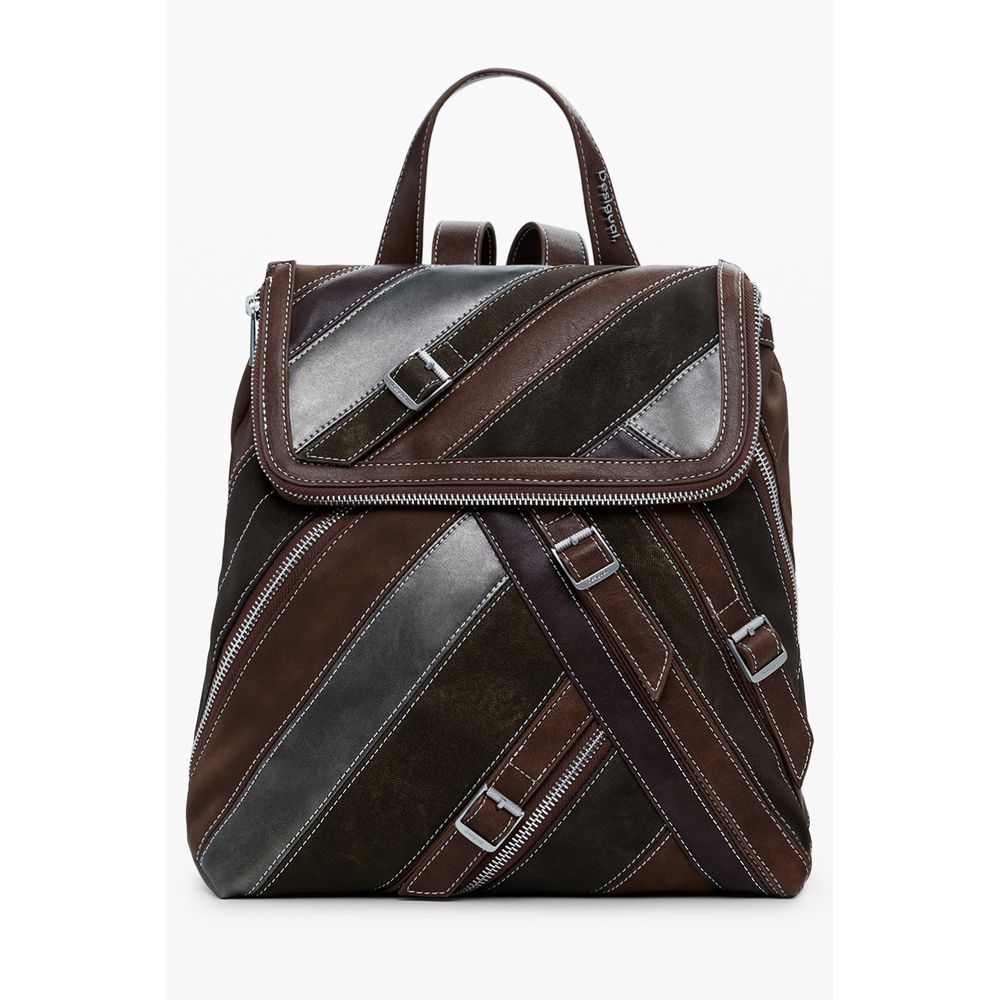 Desigual Brown Polyethylene Women Backpack with stylish contrasting details and secure zip for the on-the-go fashionista.