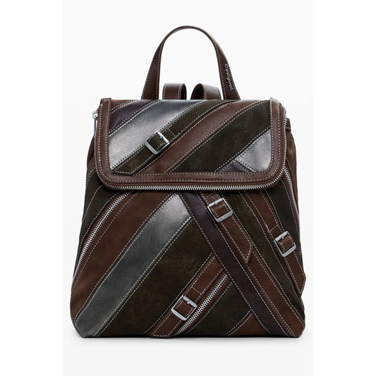 Desigual Brown Polyethylene Women Backpack with contrasting details and secure zip closure for on-the-go fashionistas.