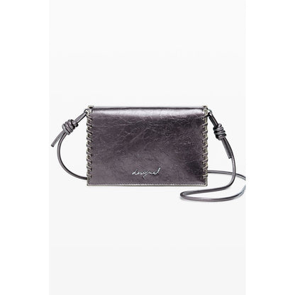 Desigual Bronze Polyethylene Women Wallet with contrasting accents and shoulder strap, showcasing dual compartments and chic design.
