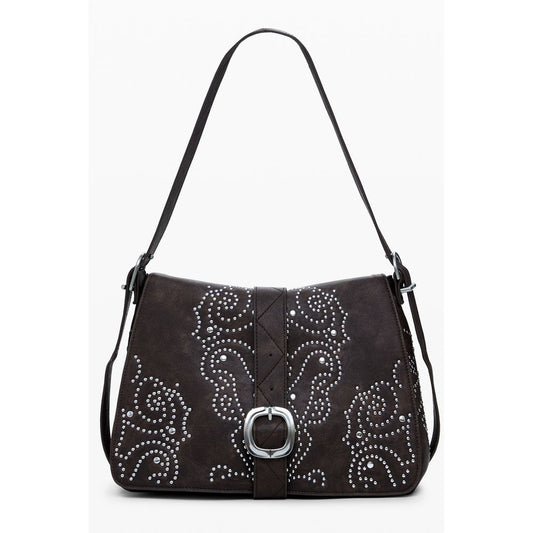 Desigual Brown Polyethylene Women Handbag with studs and adjustable strap for versatile fashion statement.