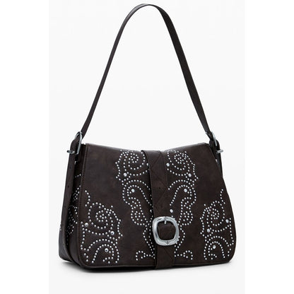 Desigual Brown Polyethylene Women Handbag with chic studs and adjustable strap for versatile style.