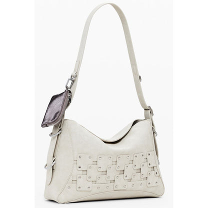 Desigual Beige Polyethylene Women Handbag with removable handle and coin purse, featuring stylish contrasting details.