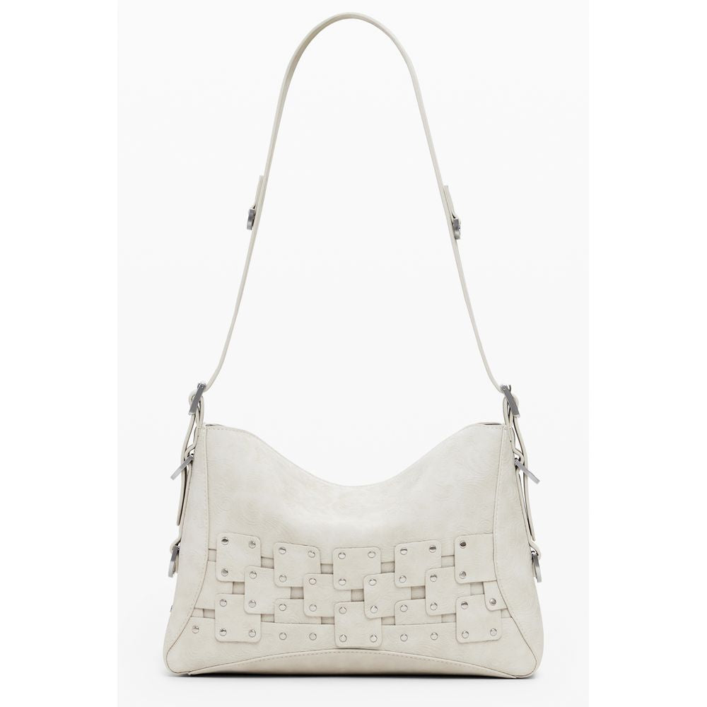 Desigual Beige Polyethylene Women Handbag with removable shoulder handle and contrasting details.