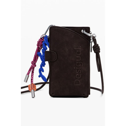 Desigual Brown Polyethylene Women Wallet with secure coin pocket, card slots, removable key holder, and versatile shoulder strap.