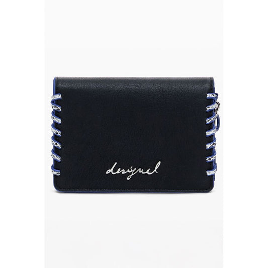 Desigual "Black Polyethylene Women Wallet" with embroidery, compact design, and zip closure, perfect for style and organization.