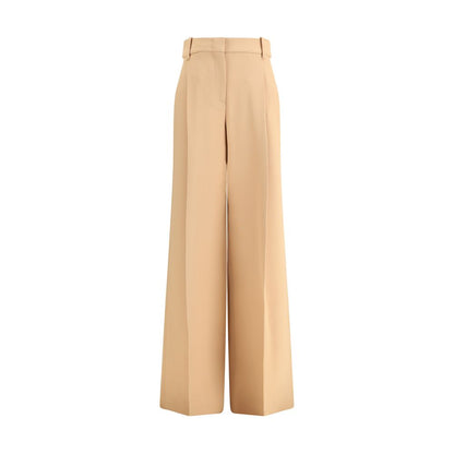 Ermanno Scervino Beige Viscose Casual Pants with wide legs, front darts, zipper, hook-and-eye closure, and side welt pockets.
