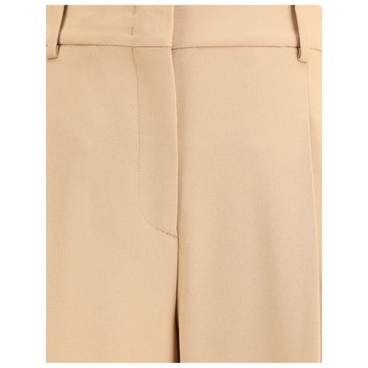 Ermanno Scervino Beige Viscose Casual Pants with wide legs, front darts, zipper, and side welt pockets for a stylish look.