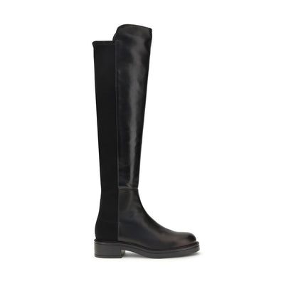 Stuart Weitzman Black Leather Over The Knee boots with sleek design and block heel.