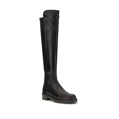 Stuart Weitzman Black Leather Over The Knee boots, elegant design with smooth leather and elastic back, block heel for stability.