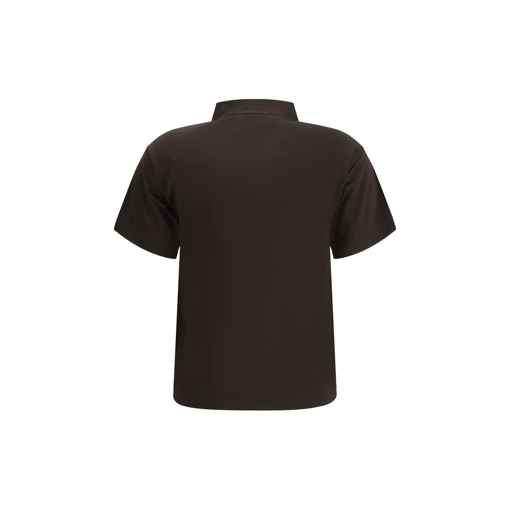 Rear view of Margiela Brown Viscose Polo Shirt with classic collar, semi-sheer design, short sleeves, and minimalist appeal.