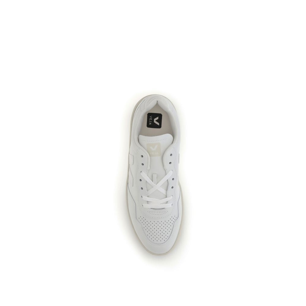 Veja White Leather Low Top Sneakers with minimalist style, featuring a lace-up closure and V logo, viewed from top.