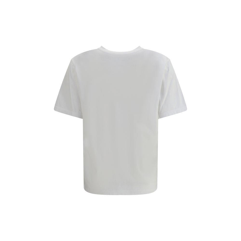 Back view of MM6 White Cotton T-Shirt with ribbed crew neck, featuring a simple silhouette and contemporary style for AW25 season.