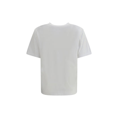 Back view of MM6 White Cotton T-Shirt with ribbed crew neck, featuring a simple silhouette and contemporary style for AW25 season.