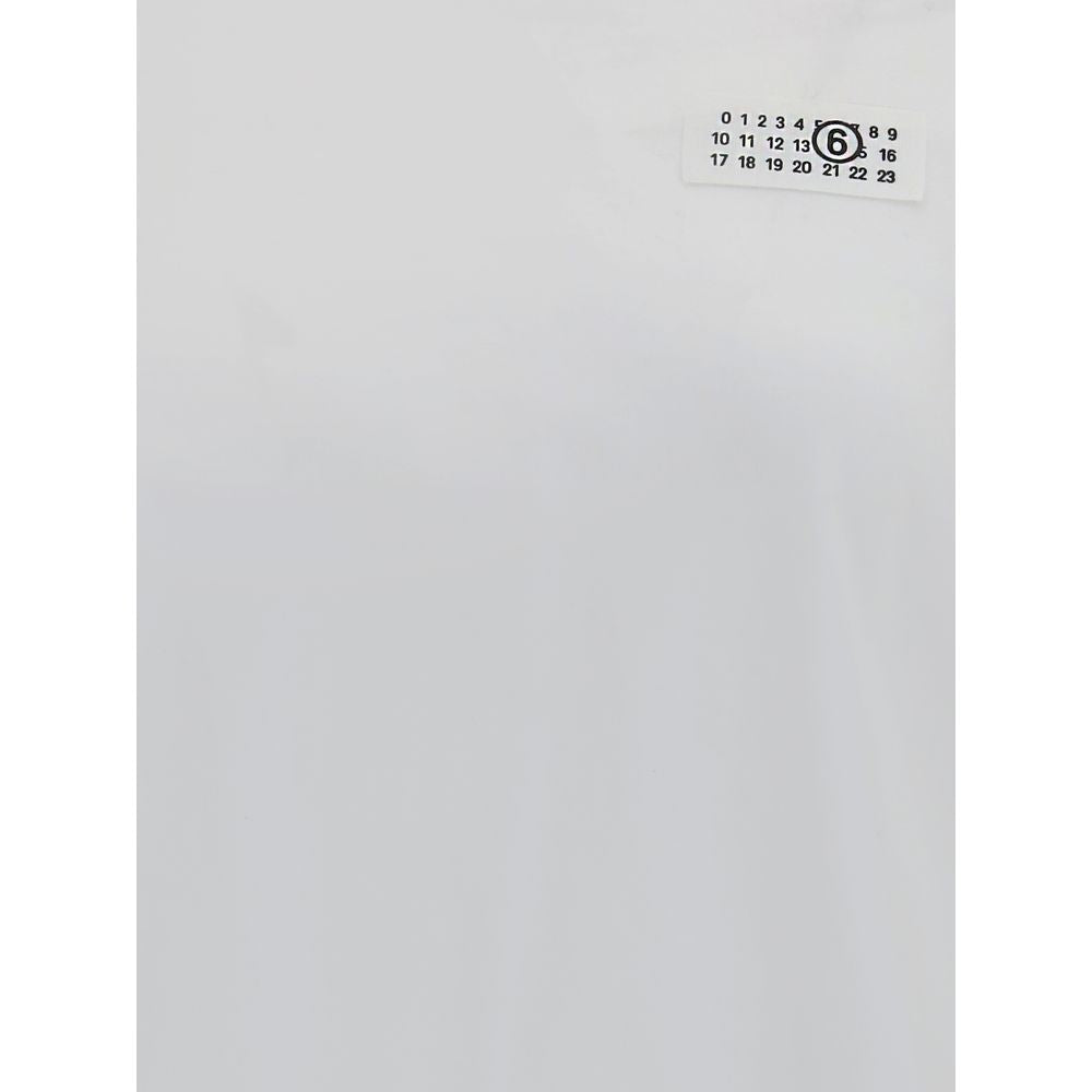MM6 White Cotton T-Shirt with logo detailing, ribbed crew neck, 100% cotton, AW25 season, regular fit, modern style.