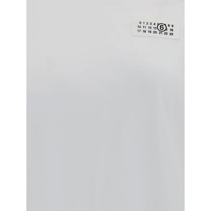 MM6 White Cotton T-Shirt with logo detailing, ribbed crew neck, 100% cotton, AW25 season, regular fit, modern style.