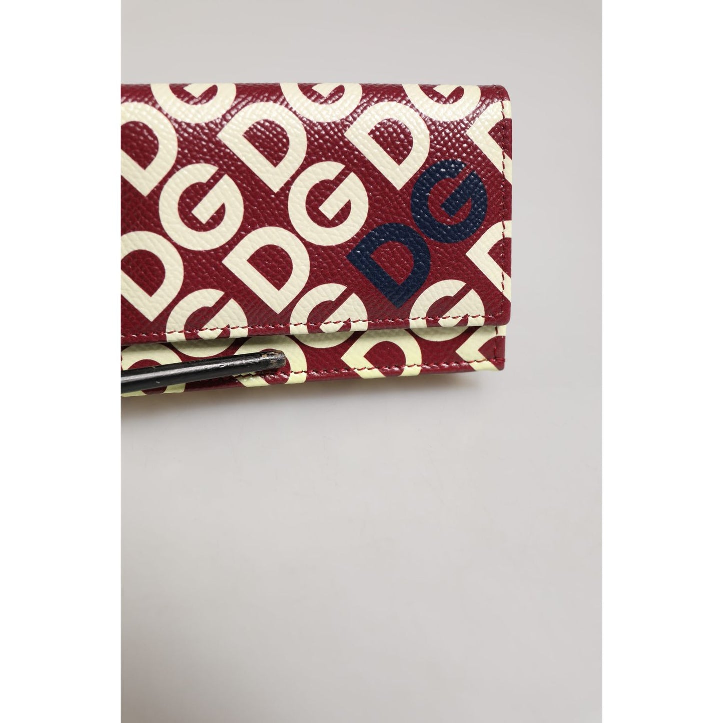 Dolce & Gabbana Burgundy Logo Print Calf Leather French Flap Card Holder Wallet