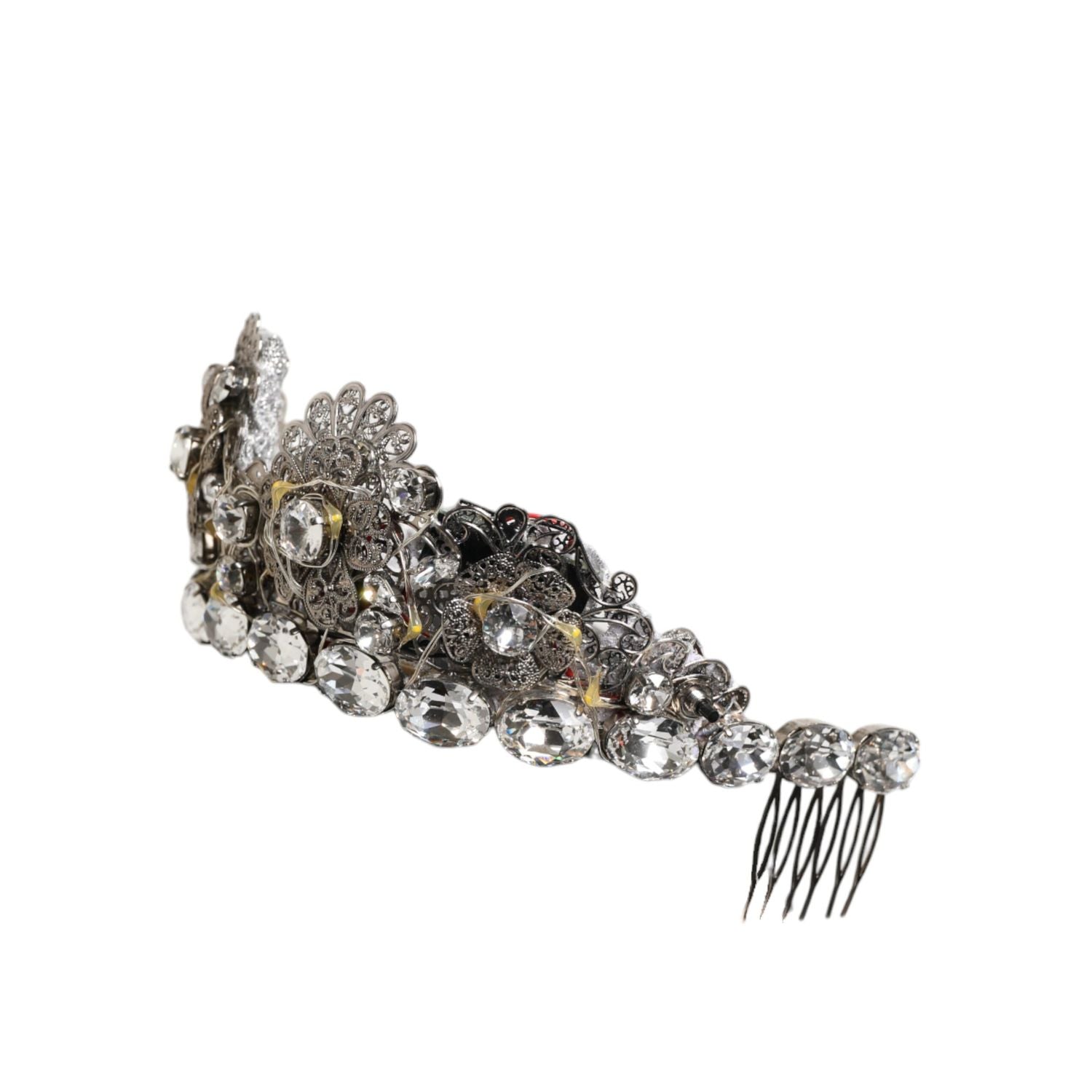 Dolce & Gabbana LED Crystal Embellished Silver Floral Filigree Crown Tiara