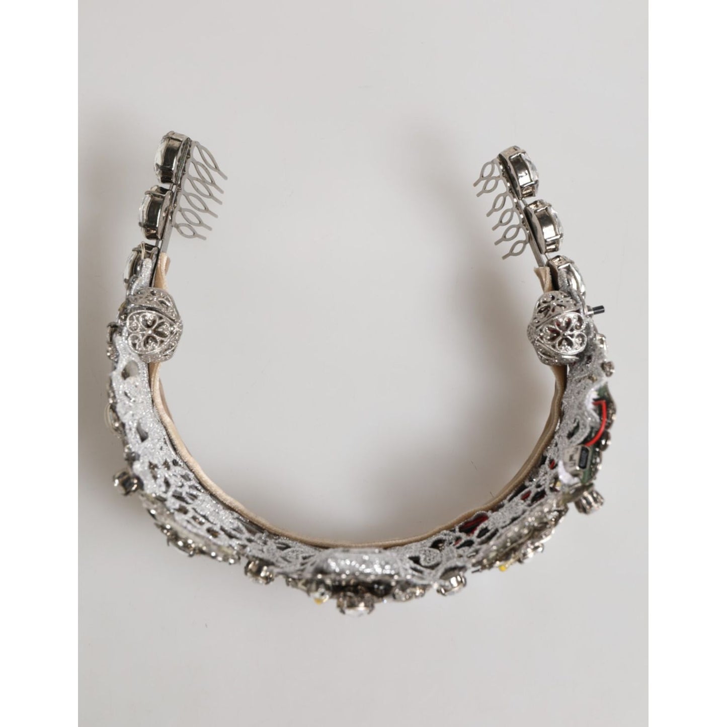 Dolce & Gabbana LED Crystal Embellished Silver Floral Filigree Crown Tiara