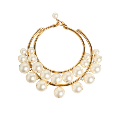 Dolce & Gabbana Gold Brass Faux Pearl Crystal Statement Luxury Jewelry Necklace