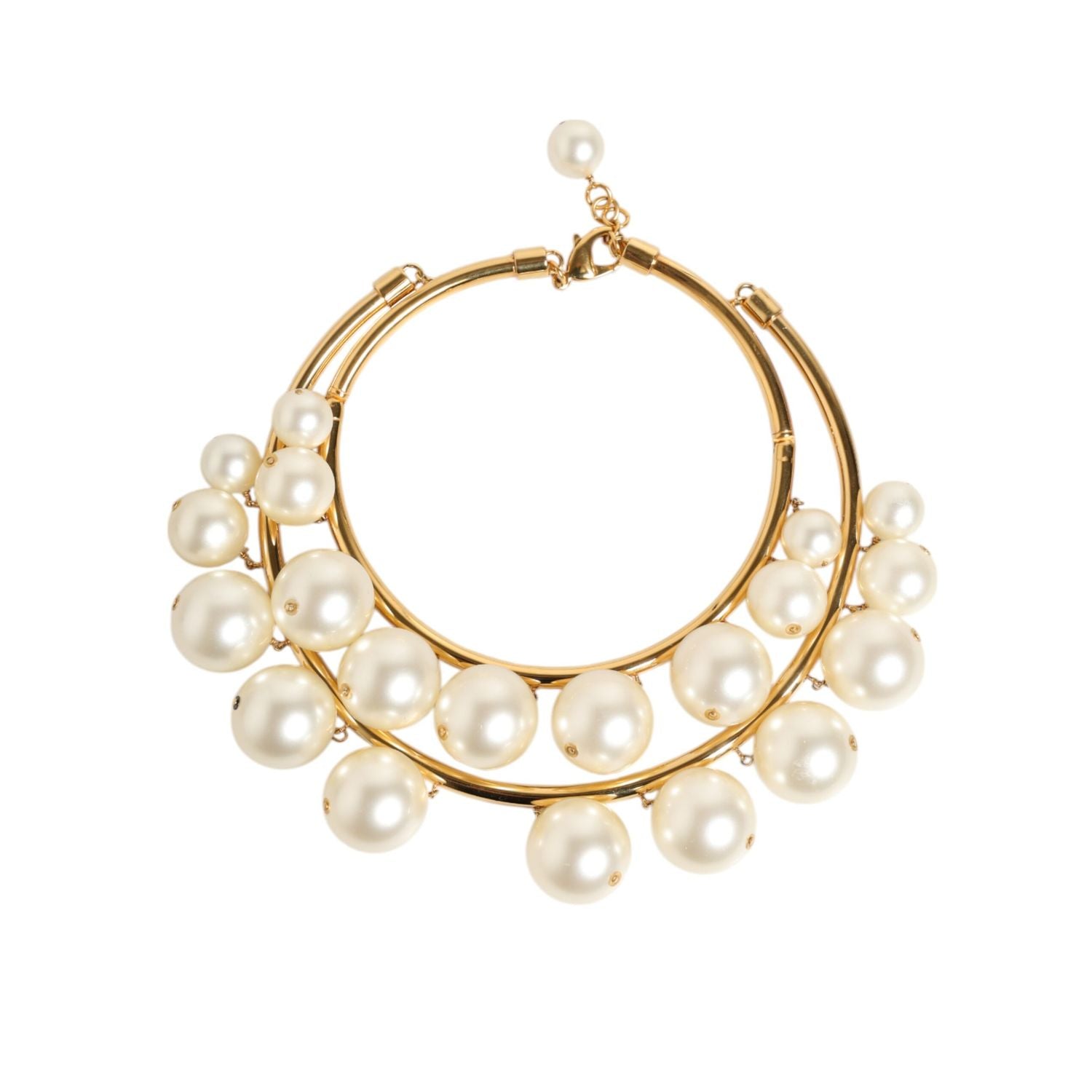 Dolce & Gabbana Gold Brass Faux Pearl Crystal Statement Luxury Jewelry Necklace
