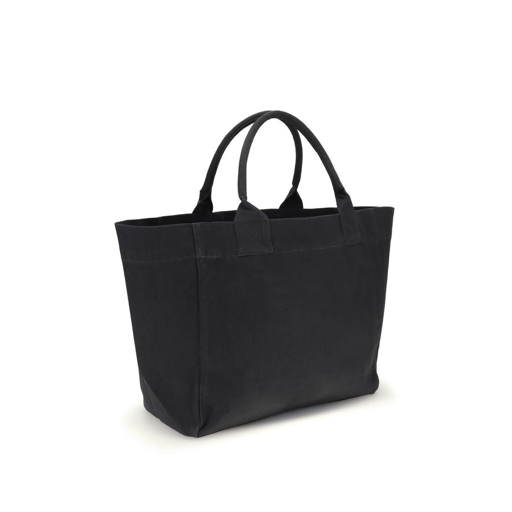 Ganni Black Recycled Cotton Shoulder Bag with top handles and large interior.