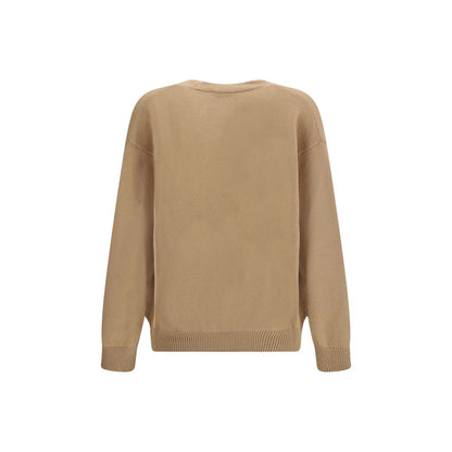 Back view of Laneus Beige Merino Wool Cardigan with ribbed hem design