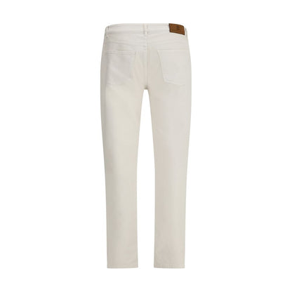 Back view of Brunello Cucinelli White Cotton Slim Fit Jeans showcasing back patch pockets.