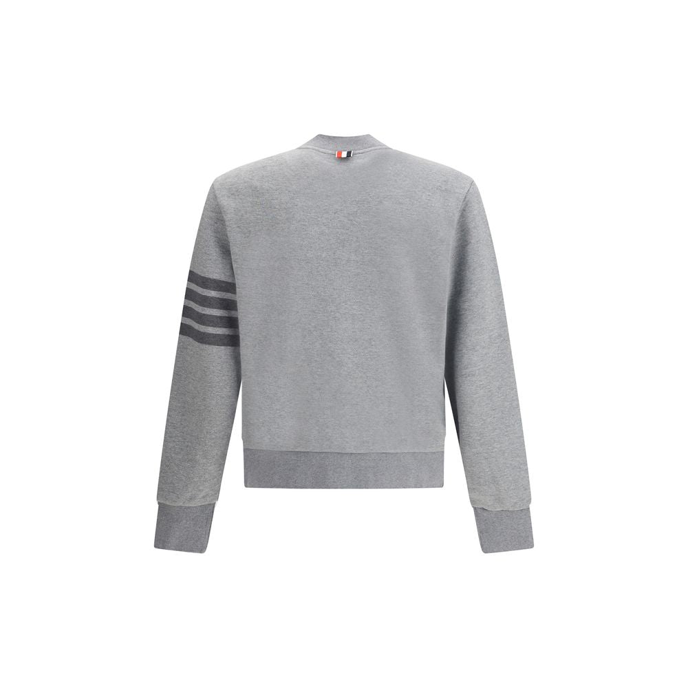 Back view of Thom Browne Gray Cotton Sweatshirt featuring iconic horizontal bands on sleeve.