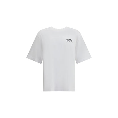 Maison Kitsuné White Cotton T-Shirt with logo, ribbed crew neck, and classic fit.
