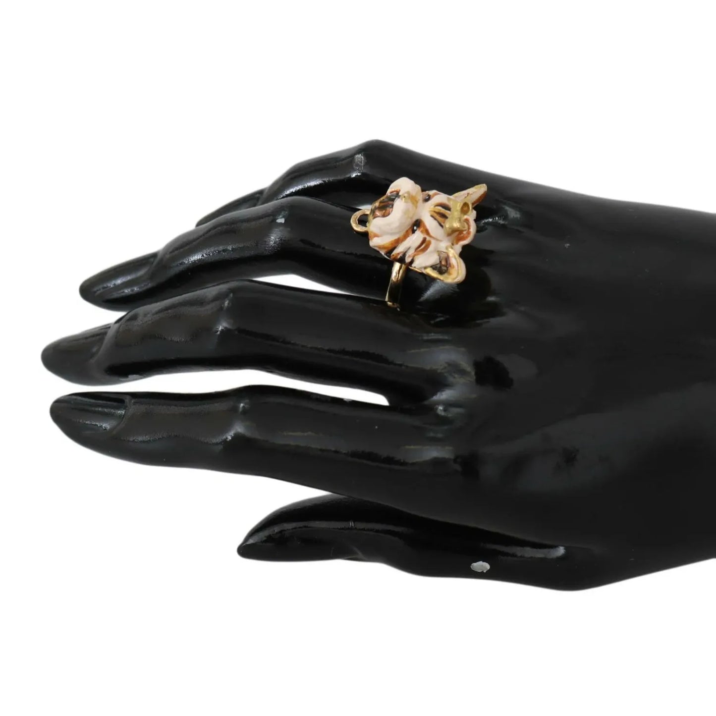 Dolce & Gabbana Gold Brass Resin Beige Dog Pet Accessory Ring