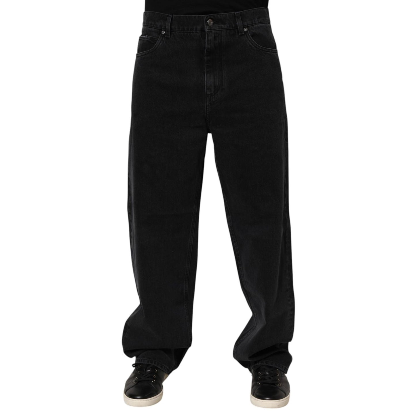 Dolce & Gabbana Black Denim Wide Leg Relaxed Fit Pants Jeans