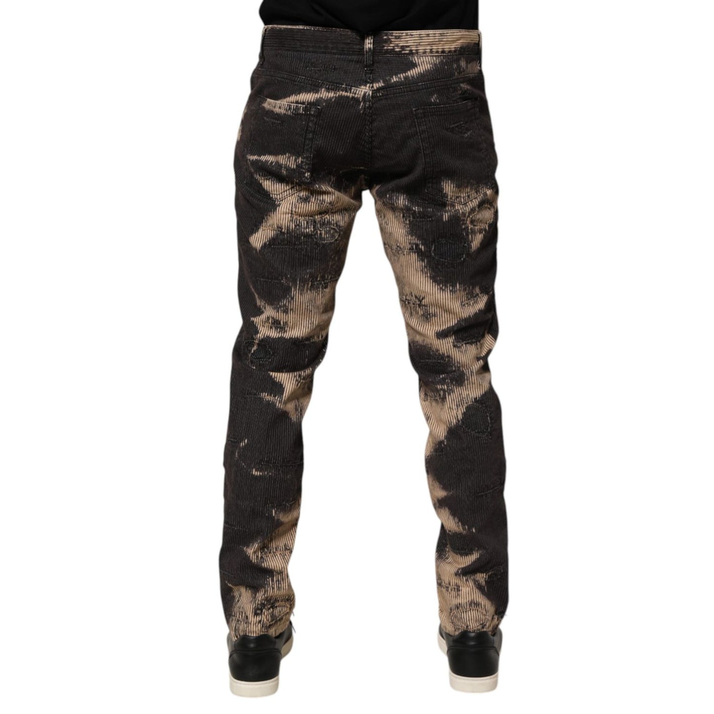 Dolce & Gabbana Beige Black Corduroy Tie-Dye Cotton Blend Pants