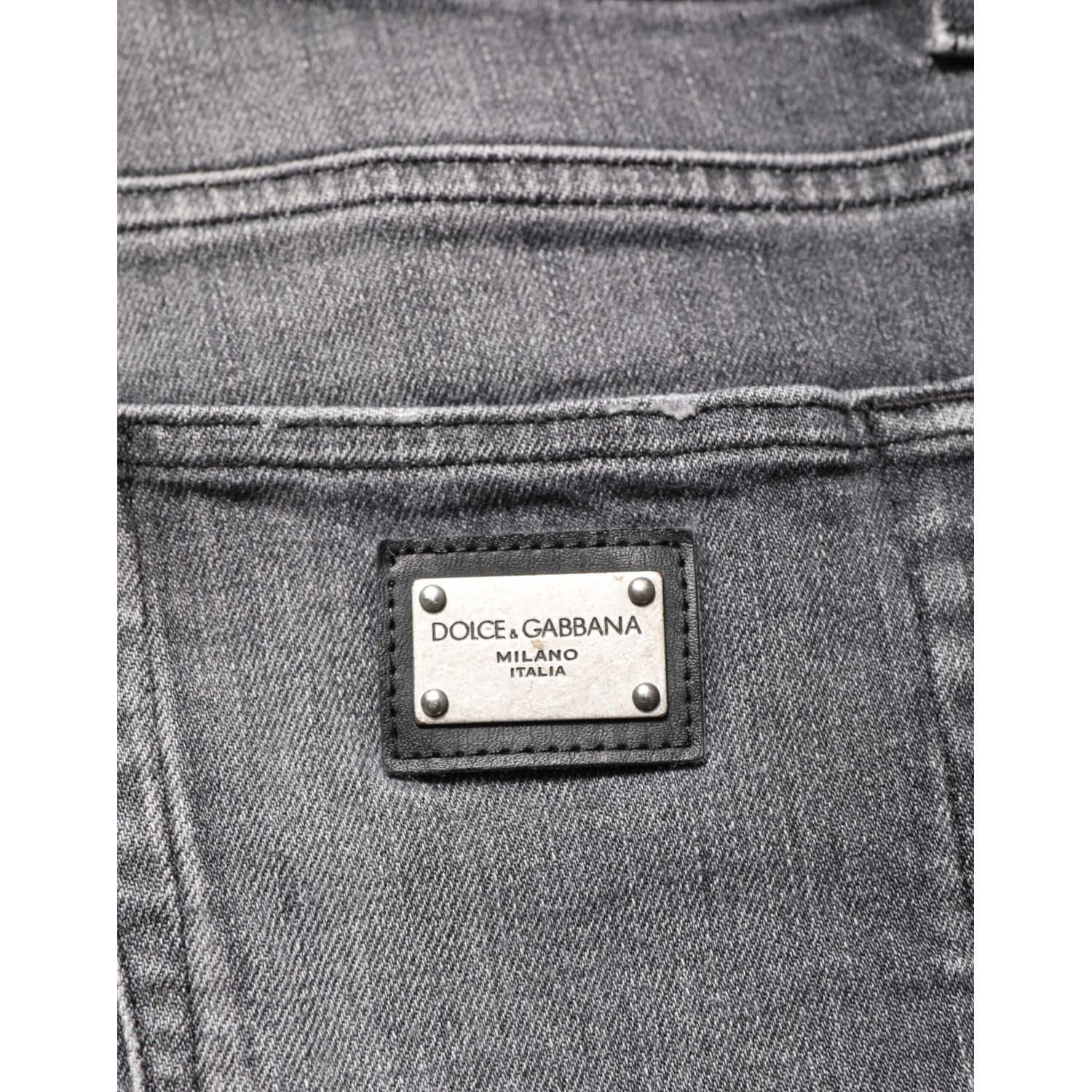 Dolce & Gabbana Grey Cotton Denim Slim Fit Distressed Pants Jeans