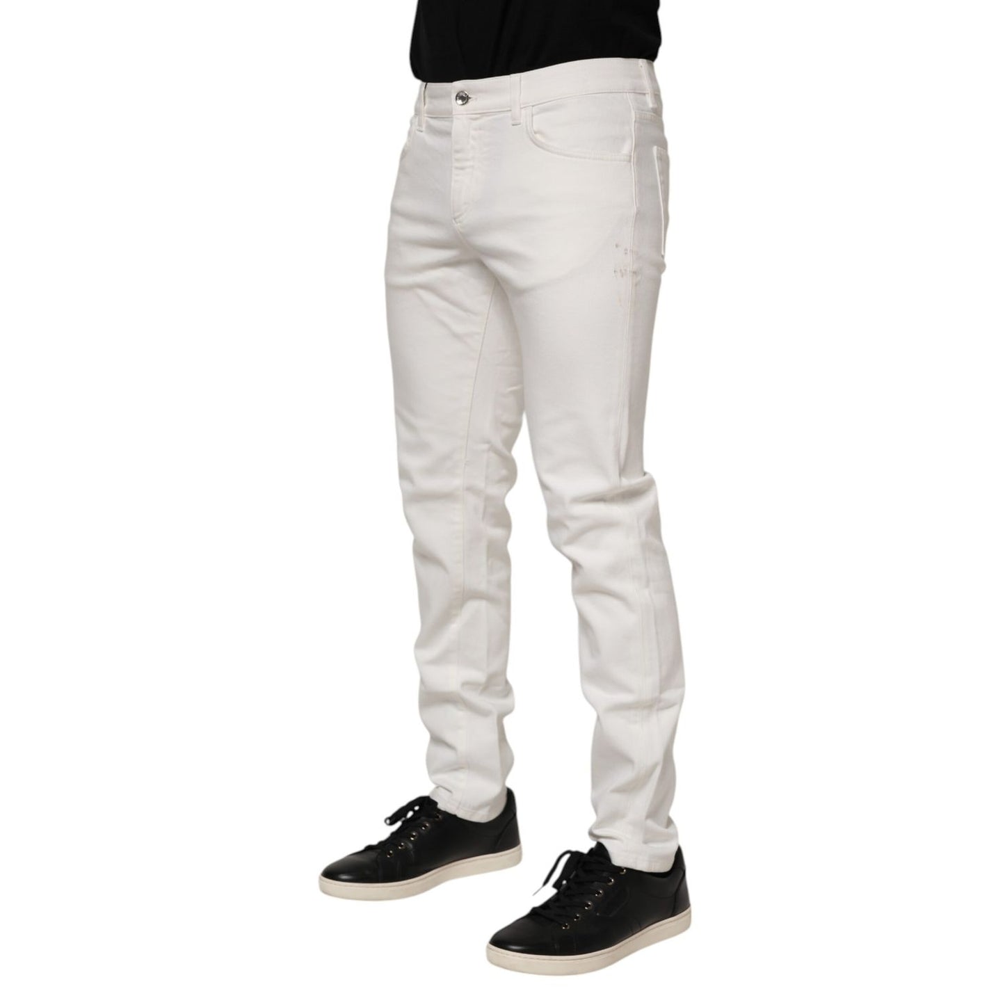 Dolce & Gabbana Off White Cotton Stretch Slim Fit Denim Jeans