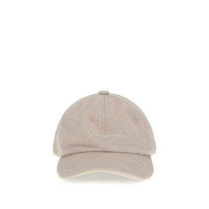 Jacquemus Beige Wool Cap (Baseball Hat) with embroidered logo and adjustable buckle, AW25, 100% wool comfort and style.