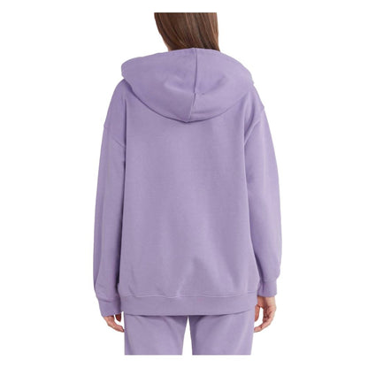 Back view of a PINKO Purple Cotton Women Sweater, luxurious purple hoodie with bold rubber logo, showcasing casual chic style for trendsetters.